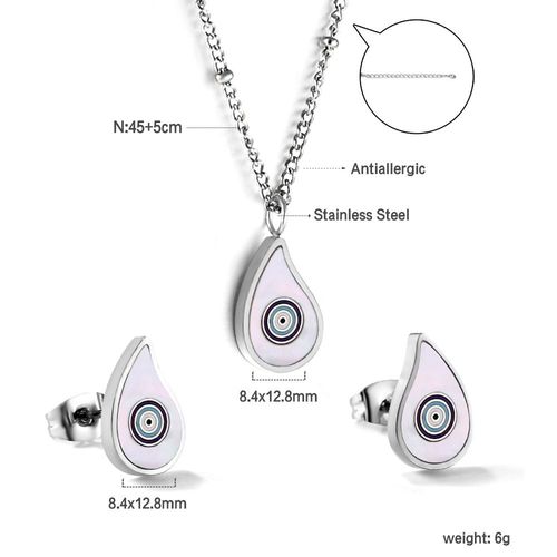 Luxusteel-Ensemble Collier Et Boucles D'oreilles Pendentif toile De Mer Pour Hommes Et Femmes, Acier Inoxydable, Coquillage Blanc, Carr, Ensembles De Bijoux  La Mode, Cadeaux