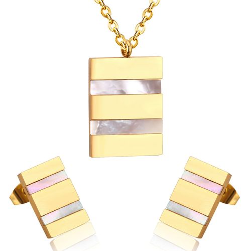 Luxusteel-Ensemble Collier Et Boucles D'oreilles Pendentif toile De Mer Pour Hommes Et Femmes, Acier Inoxydable, Coquillage Blanc, Carr, Ensembles De Bijoux  La Mode, Cadeaux