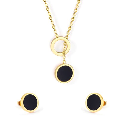 Luxusteel-Ensemble De Boucles D'oreilles Rondes En Acier Inoxydable, Coquillage Noir, Style Coren, Document Localit, Collier  Travers, Cadeau De Ix