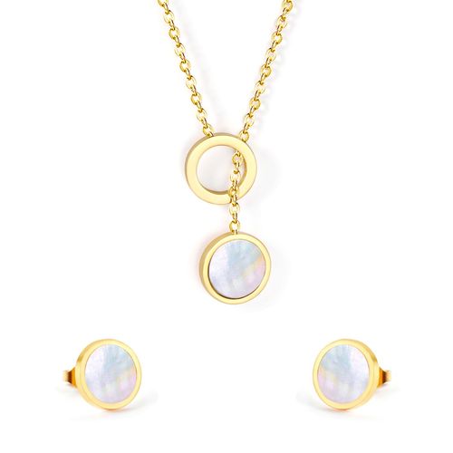 Luxusteel-Ensemble De Boucles D'oreilles Rondes En Acier Inoxydable, Coquillage Noir, Style Coren, Document Localit, Collier  Travers, Cadeau De Ix