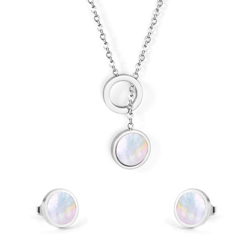 Luxusteel-Ensemble De Boucles D'oreilles Rondes En Acier Inoxydable, Coquillage Noir, Style Coren, Document Localit, Collier  Travers, Cadeau De Ix
