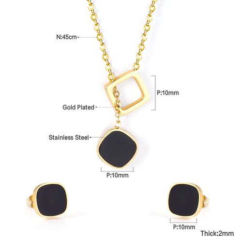 Luxusteel-Ensemble Pendentif Coquillage Noir En Acier Inoxydable Pour Femme, Collier Et Boucles D'oreilles, Ensembles De Bijoux Classiques, Fte Brinco, Cadeaux