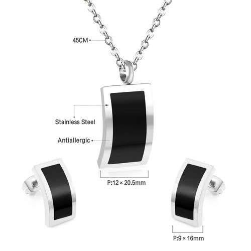 Luxusteel-Ensemble Pendentif Coquillage Noir En Acier Inoxydable Pour Femme, Collier Et Boucles D'oreilles, Ensembles De Bijoux Classiques, Fte Brinco, Cadeaux