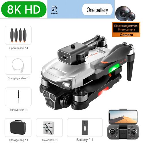 M1s Mini Drone 4k Avec Trois Camras,Professionnel,Grand Angle,Localisation De Flux Optique,Quatre Voies,vitement D'obstacles,Rc Quadcopter,Jouets - Type 8k Grey 1b