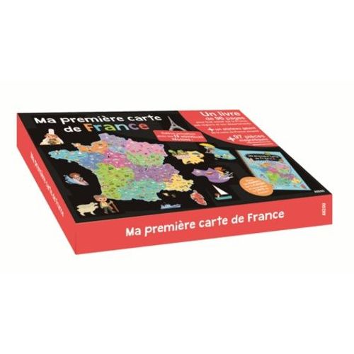 Ma Premire Carte De France - Un Livre De 96 Pages Pour Tout Savoir Sur La France, Ses Rgions Et Ses Dpartements + Un Plateau Gant De La Carte De France Aimant + 97 Pices Magntiques...    Format Bote 