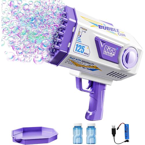 Machine A Bulles Pour Enfant,Pistolet  Bulles 125 Trous,Avec Pistolet Bulle Led,Machine  Bulles Pour Jeux Exterieur,Mariage,Soires (Violet)