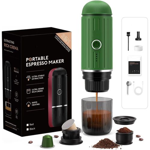 Machine  Expresso lectrique Portable, Systme D'Extraction Auto-Chauffant 2 En 1, Machine  Caf Expresso Crema Nespress, Supporte Le Caf Moulu Et La Capsule Ns, Me2218 (Vert)