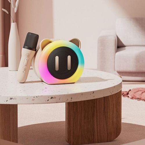 Machine de karaok portable avec oreilles mignonnes,clairage RVB,haut-parleur sans fil,ensemble de microphones,2 micros sans fil pour le camping #A