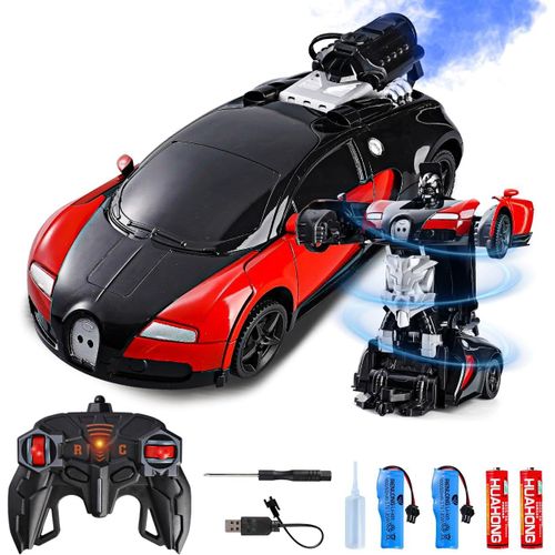 Machine Tlcommande Robot Transformable,Robots Radiocommand avec Lumire LED & Musique,Voiture RC avec Pulvrisateur pour Enfants de 4 5 6 7 8 9 Ans
