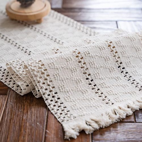 Macram Chemin De Table Boho Beige Avec Glands Chemin De Table En Coton Tiss  La Main Chemin De Table Rustique De Ferme Pour Table  Manger De Cuisine Bohme(30x120cm)