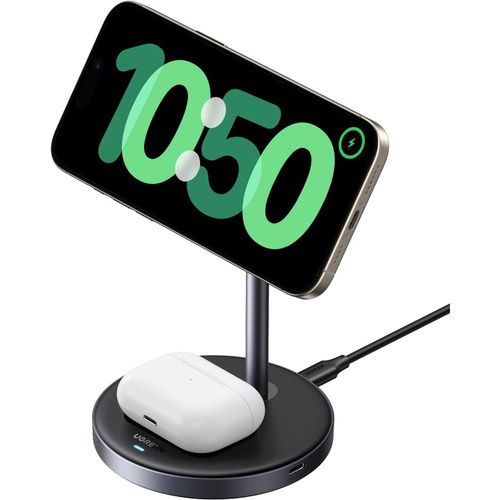 Magflow Qi2 Chargeur Induction 15w 2 En 1 Compatible Avec Magsafe Iphone 16 Plus Pro 15 14 13 12 Mini Airpods 4 3 2 Pro Stand Chargeur Sans Fil Magntique Rapide Mode Standby Cble Usb C