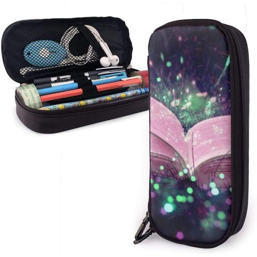 Magic Book Trousse  Crayons En Cuir Pu Durable Avec Double Fermeture clair Pour L'cole Et Le Bureau 3,8 X 8,9 X 20,3 Cm