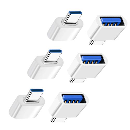 Magnet Adaptateur USB C vers USB Blanc, Lot de 6, OTG Adaptateur USB-C vers USB-A Compatible avec MacBook, Smartphones USB C et Priphriques Type-C