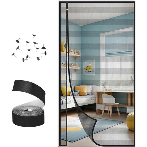 Magnetic Mosquito Net Door Window Door Side Opening Breathable Fiberglass Mosquito Net With Full Magnets And Counterweight On The Floor (Black And White, 100 X 220 Cm)