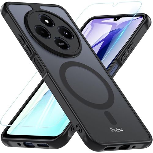 Magntique Coque Redmi 14c, Coque Xiaomi 14c Avec Protecteur D'cran, Antichoc Ultra Mince Coque Xiaomi Redmi 14c tui De Protection Souple En Silicone Mat Translucide Pour Redmi 14c, Noir