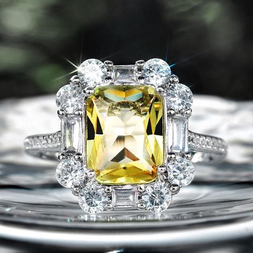 Magnifique Bague De Fianailles Carre En Cristal Pour Femme, Bijou De Luxe En Zircon Jaune, Idal Pour Une Crmonie De Mariage