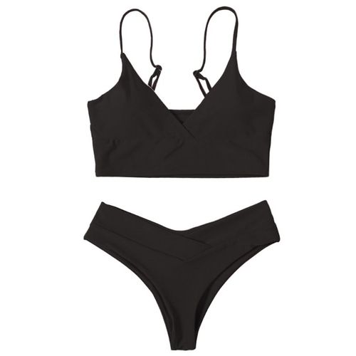 Maillot De Bain 2 Pices Sexy Pour Femmes, Bretelles Spaghetti, Col En V, Push Up, Gilet, Taille Haute, String, Couleur Unie, Vtements De Plage