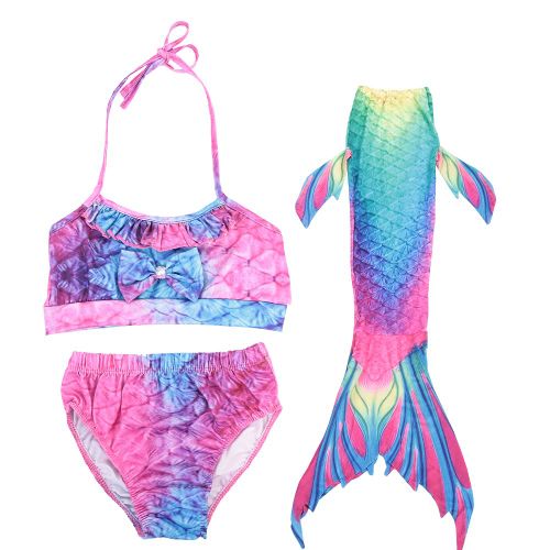 Maillot De Bain 3 Pieces Pour Fille Avec Queue De Poisson Et Bikini (140)
