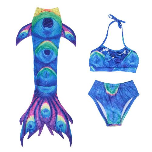 Maillot De Bain 3 Pieces Pour Filles, Haut, Culotte, Queue De Poisson, Monopalme, Palmes, Maillot De Bain (130)