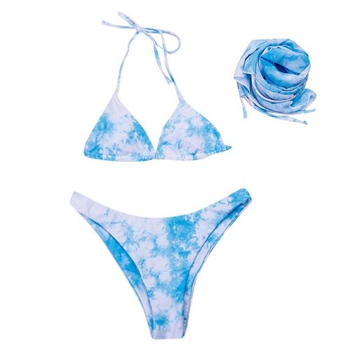 Maillot De Bain Brsilien 3 Pices Imprim Tie-Dye, Sexy, Col Licou, String Triangle, Avec Cover-Up, Jupe Portefeuille Sarong, Ensemble Pour Femmes