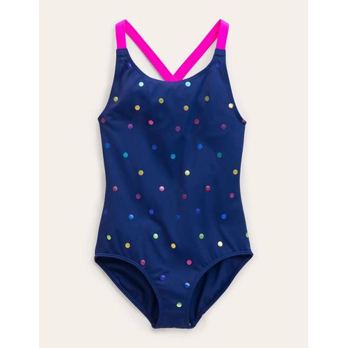 Maillot De Bain Imprim Crois Dans Le Dos-Bleu Marine, Confettis Mtalliss Arc-En-Ciel