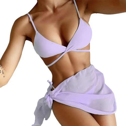 Maillot De Bain Triangle Pour Femmes, Ensemble 3 Pices, Sexy, Push Up, Micro, Bikini, Couleur Unie, Cravate Latrale, String, Plage