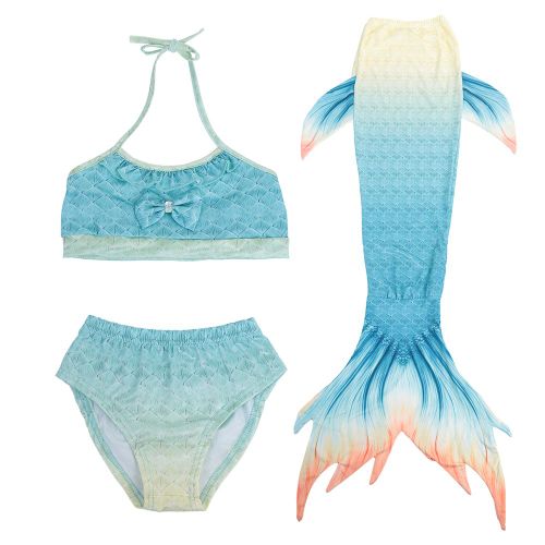 Maillot De Bain Trois Pieces Pour Enfants, Ensemble Bikini Queue De Poisson (110)