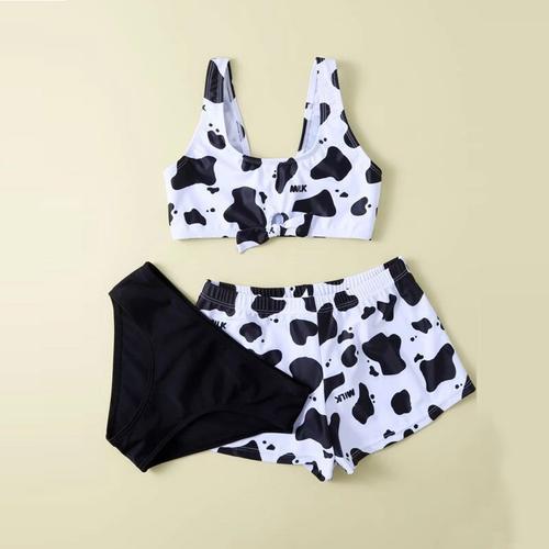 Maillot De Bain Trois Pices Pour Filles, Mignon, Crois Dans Le Dos, Imprim Floral, En Vache, Pour Enfants