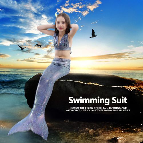 Maillot De Bain Trois Pieces Pour Filles, Style Bikini, Style Marin, Creatif, Avec Queue De Poisson (120)