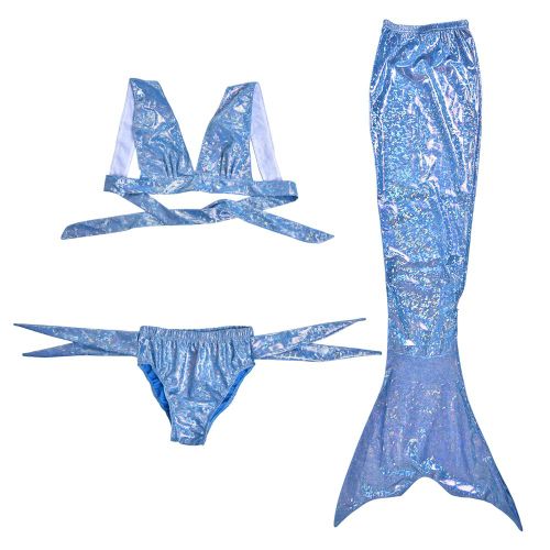 Maillot De Bain Trois Pieces Pour Filles, Style Bikini, Style Marin, Creatif, Avec Queue De Poisson (150)