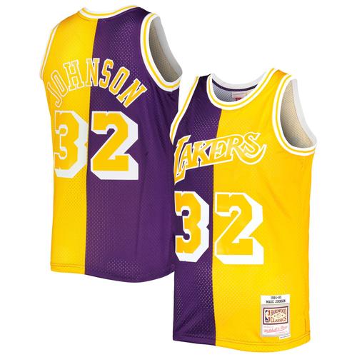 Maillot Swingman Divis Mitchell & Ness Magic Johnson Violet/Or Pour Hommes Des Los Angeles Lakers Hardwood Classics 1984/85