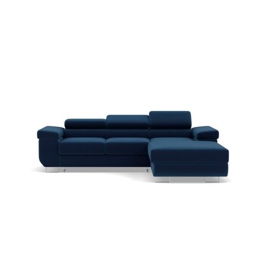 Canap D'angle Droit Convertible 6 Places En Velours Bleu Nuit