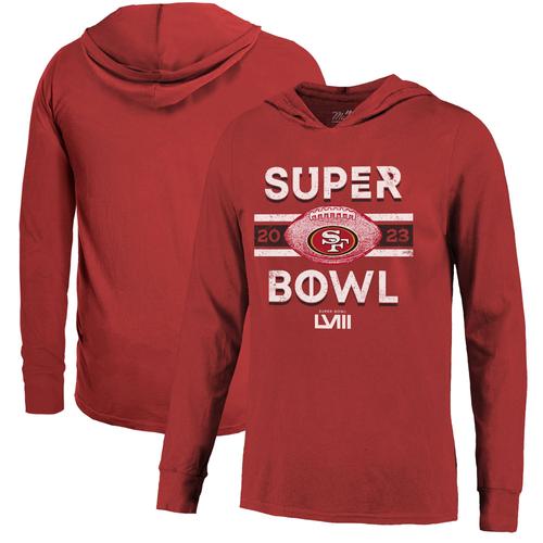 Majestic Threads Scarlet San Francisco 49ers Super Bowl Lviii Tri-Blend T-Shirt  Capuche Doux  Manches Longues Pour Hommes