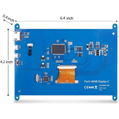 MAKEASY cran raspberry pi cran Tactile Capacitif LCD Rsolution de 1024 x 600 Moniteur HDMI 7 Pouces Compatible Raspberry Pi 4 pour Raspberry Pi 3 2 1 Modle B B+ A+ BeagleBone Black Banane Pi/Pro