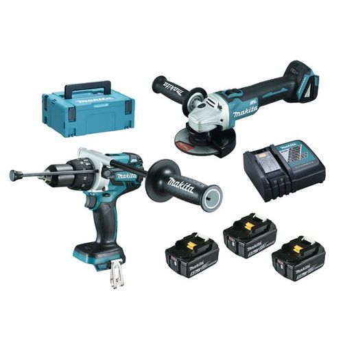 Makita Dlx2157tj1 - Pack Perceuse/Visseuse&meuleuse (Dhp481&dga506)  Batterie Li-Ion 18v (3x 5.0ah) Dans Makpac