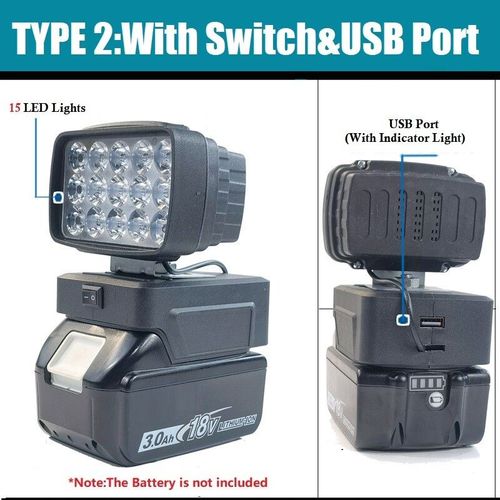 Makita-Lampe De Poche Portative Sans Fil,Batterie Lithium-Ion Extrieure,Budgtaire D'urgence,Lumire Led Avec Chargeur Usb Et Interrupteur - Type 2