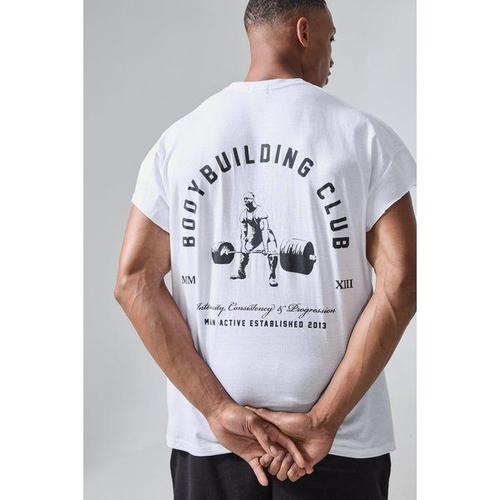Man Active Oversized Body Building Cut Off T-Shirt Homme - Blanc - S, Blanc
