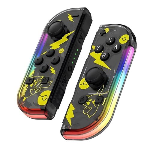 Manette Compatible Nintendo Switch / Oled Joy-Con Sans Fil Pikachu Noir Led Rvb