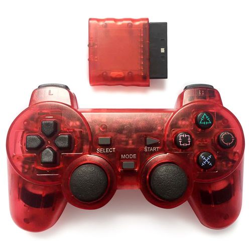 Manette De Jeu Sans Fil 2.4g Gamepad Contrleur Double Vibration Pour Ps2 Transparent Rouge