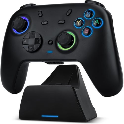 Manette Pc Avec Charge Station, Manette Switch Sans Fil Pour Switch/Pc Windows/Steam Avec Hall Effect Joystick/Trigger (Pas Drive), Lumire Rvb, Bouton M1/M2, Manettes Pour Switch/Oled/Lite