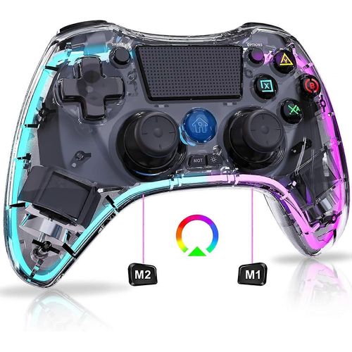 Manette Pour Ps4, Manette Sans Fil Contrleur De Jeu Joystick Compatible Avec Ps4/Pro/Slim/Pc Avec Macro M1/M2, Gyro 6 Axes Vibration Rglable