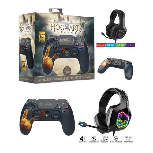 Manette PS4 Bluetooth Harry Potter Hogwarts Legacy Vivet Dor Lumineuse 3.5 JACK + Casque Gamer PRO-EH50 Multiplateforme