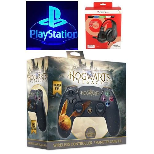 Manette PS4 Bluetooth Harry Potter Hogwarts Legacy Vivet Dor Lumineuse 3.5 JACK + Casque GAMING ROUGE PS4-PS5 PLAYSTATION