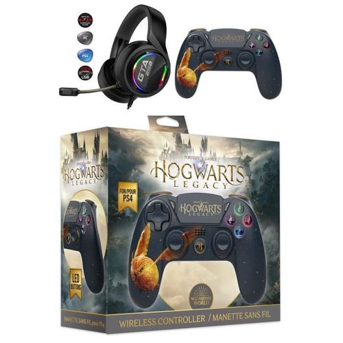 Manette PS4 Bluetooth Harry Potter Hogwarts Legacy Vivet Dor Lumineuse 3.5 JACK + Casque PRO-GTA250 PS4-PS5 PLAYSTATION MULTIPLATE