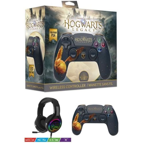 Manette PS4 Bluetooth Harry Potter Hogwarts Legacy Vivet Dor Lumineuse 3.5 JACK + Casque PRO-H3 Orange PS4-PS5 PLAYSTATION SONY