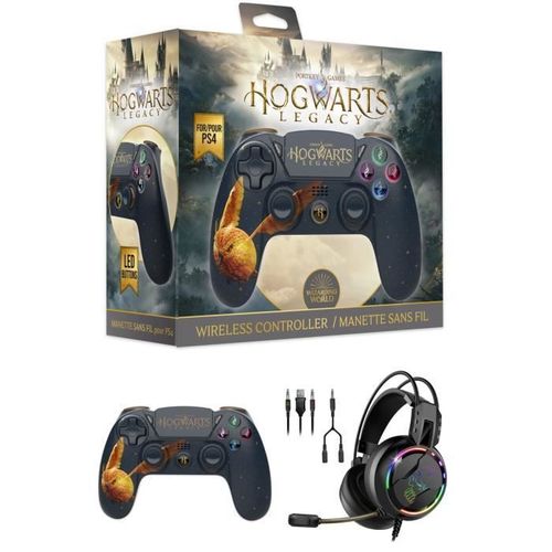 Manette sans fil PS4 Bluetooth Harry Potter Hogwarts Legacy Vivet Dor Lumineuse 3.5 JACK + Casque Spirit of Gamer PRO-PH7