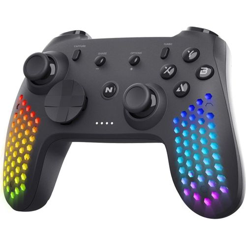 Manette Sans Fil Pour Pc/Switch/Android/Ios, Joystick Au Design Hexagonal Avec Vibrations, Gyroscope  6 Axes, Effets Led Rvb, Contrleur Avec Pince De Support De Tlphone Rglable