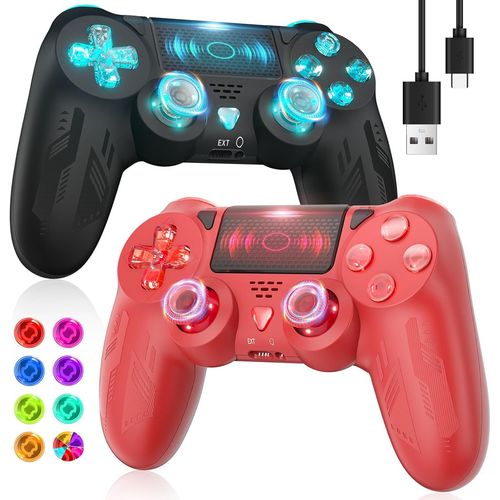 Manette Sans Fil Pour Ps4, Manette De Jeu Bluetooth Avec Choc Moteur Double Amlior/Capteur 6 Axes/Turbo/Pav Tactile/Audio Pour Ps4/P4 Pro/P4 Slim/Pc Avec clairage Rvb
