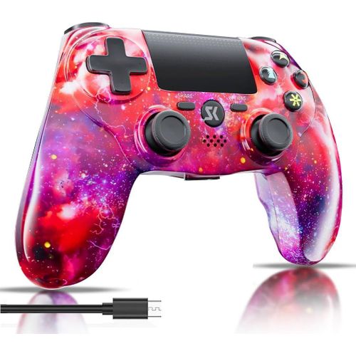 Manette Sans Fil Pour Ps4, Multiplateforme Manette Compatible Avec Ps4/Pro/Slim/Pc/Ios/Android/Macos Avec Double Vibration/Capteur De Mouvement 6 Axes/Prise Audio 3,5 Mm/Pav Tactile Sensibl (Rouge)