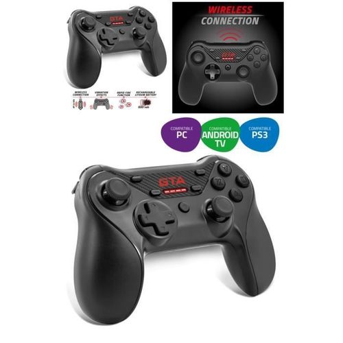 Manette Sans Fil Rechargeable Gta Compatible Pc, Ps3 & Android Tv Noir Et Rouge Manette Ergonomique Joystick Asymtrique - Autonomie
